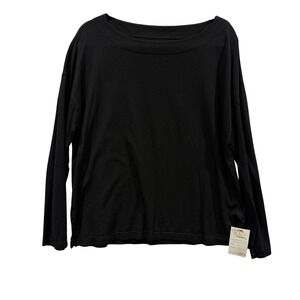 Three Dots Black Boat Neck Long Sleeve Supima Cotton T Shirt Made in USA Size L